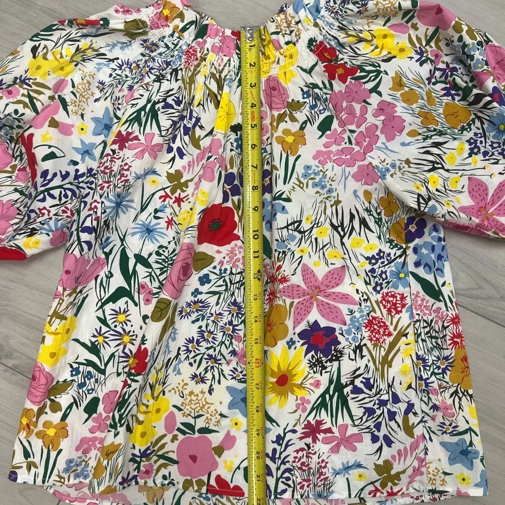 THML Multicolor Floral Puff-Sleeve Blouse Sz S Boho Chic Cottagecore Coquette - Picture 6 of 8